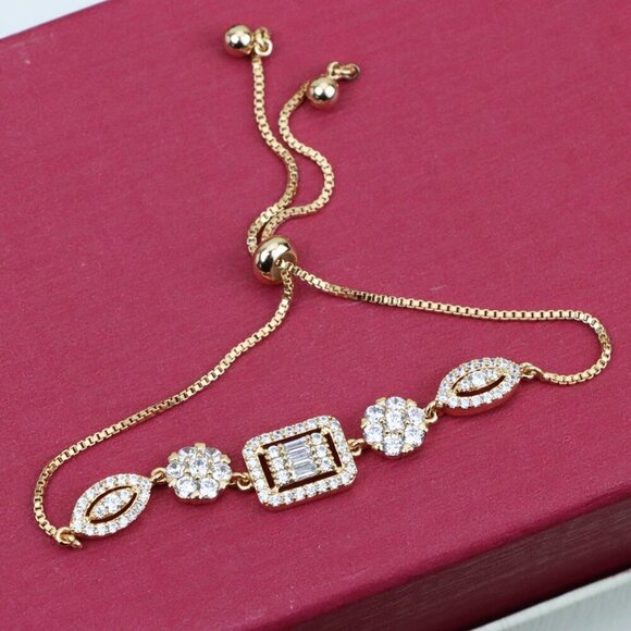 Elegant Rose Gold A-Bracelet with Sparkling Stones, Adjustable Size, XPAB0648 - Picture 10 of 12